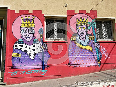 South America Chile ValparaÃ­so Valparaiso Graffiti Mural Colorful Alleys Street Art Gallery Illustrations Painting Arts Sketch Editorial Stock Photo